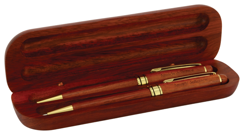 Ensemble stylos bois de rose avec boîte
