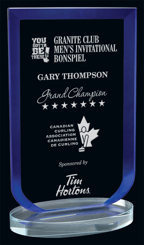 Cristal Laurier bleu 8¼ po — 8¼ po · Réf. PDU-GL191077C-B — gravure personnalisée — Mr Trophée