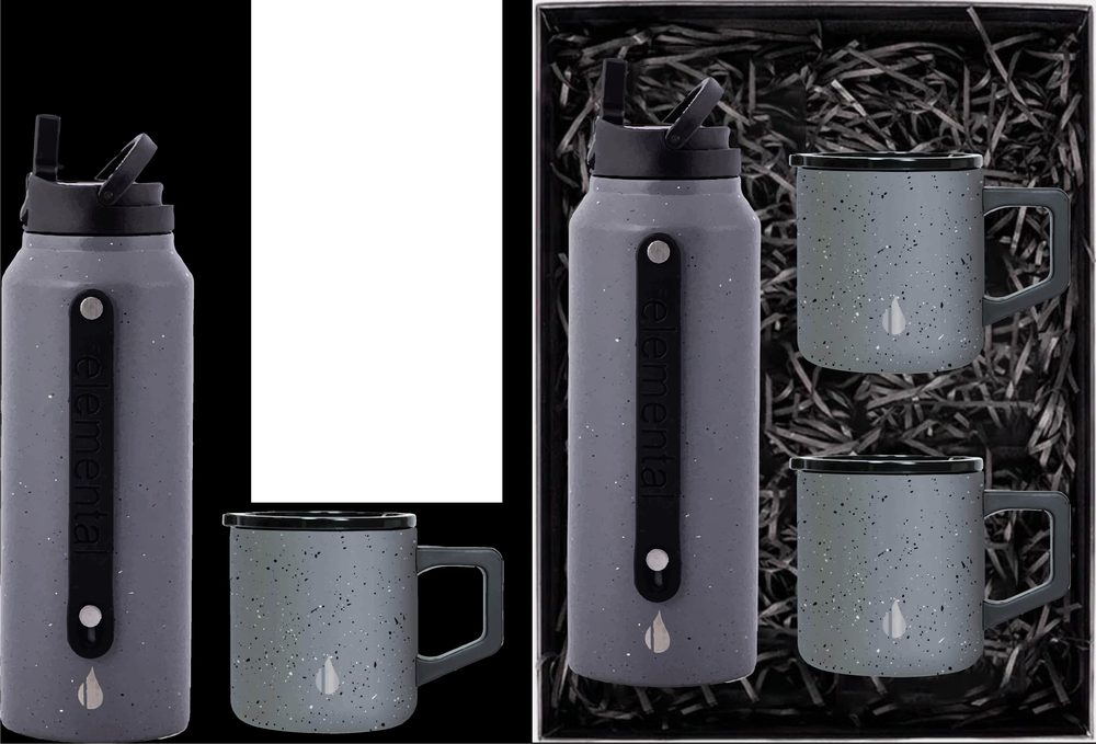 Ensemble cadeau - Élémental® 32oz. Iconic - Bouteille d'eau isotherme en acier inoxydable avec couvercle sport et paille et Élémental® 12oz. – Tasse de camping Sommet isolée sous vide en acier inoxydable avec couvercle anti-déversement