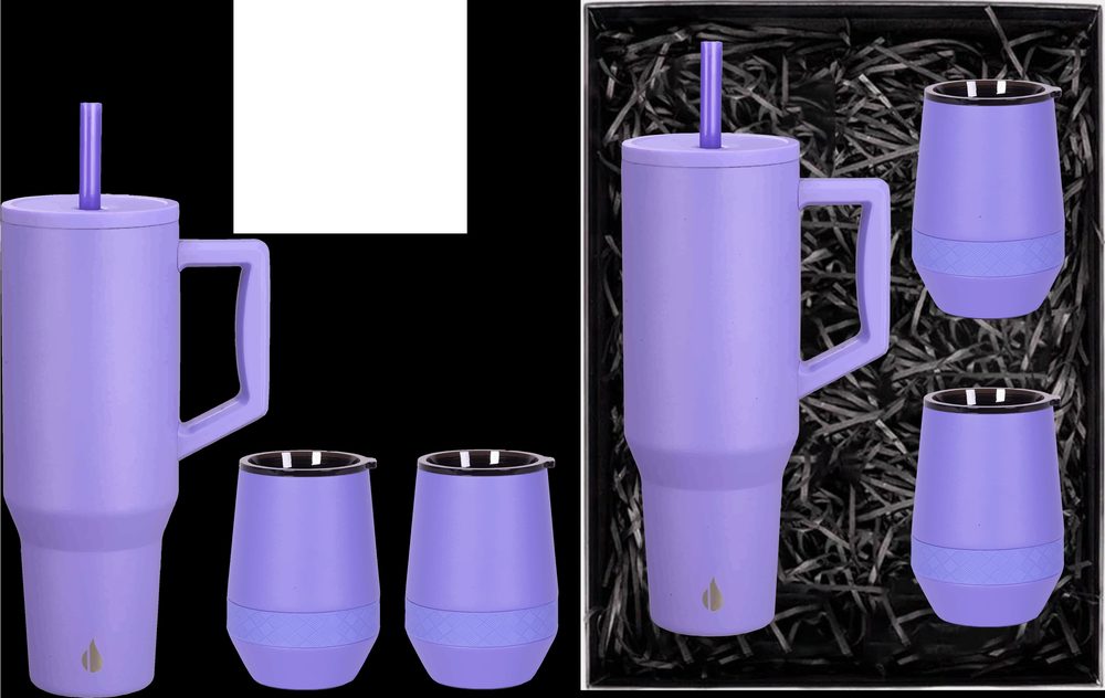 Ensemle cadeau - Élémental® 40oz. Gobelet de voyage isotherme à triple paroi en acier inoxydable avec poignée et paille et Élémental® 10oz. Gobelet sans -pied Recess encastré - Gobelet isolé en acier inoxydable