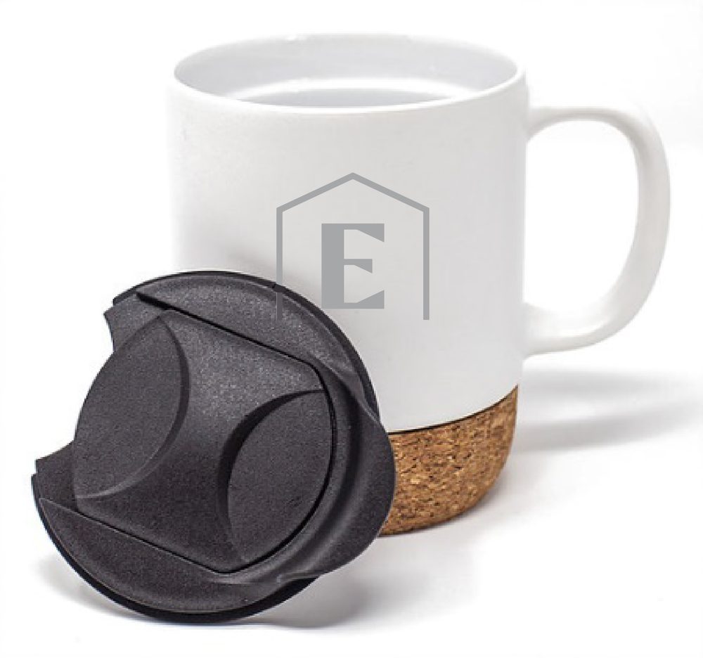 Corky tasse en céramique avec fond en liège naturel et couvercle en PP 14 oz.