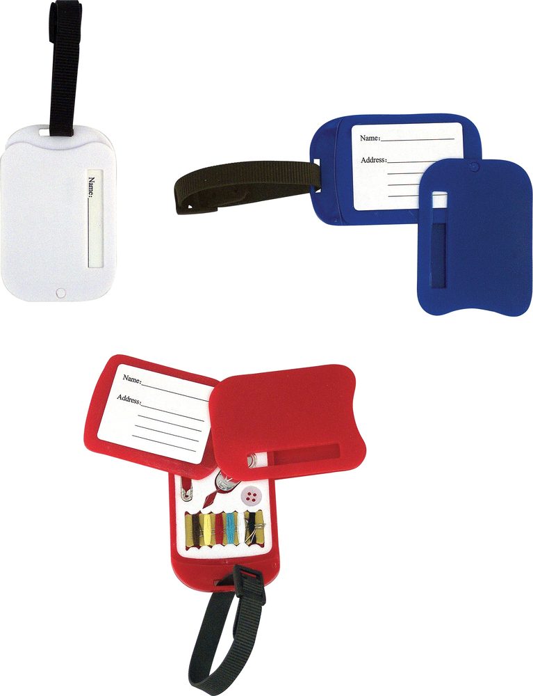 Étiquette de bagage avec trousse à coudre