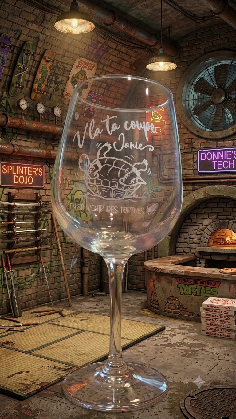 Gravure laser sur verre — souvenir Les Tortues